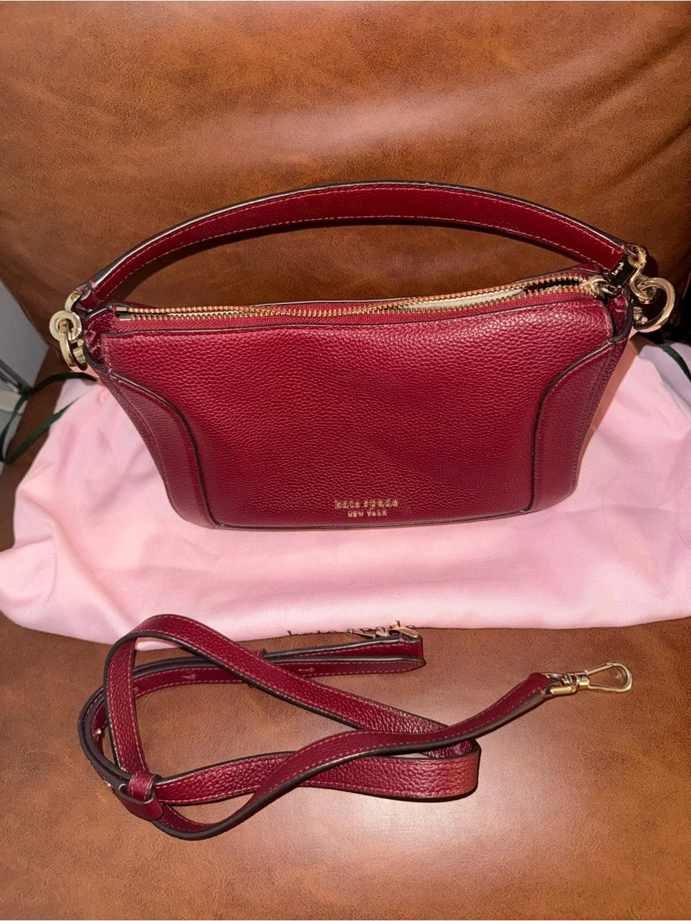 kate spade New York crush medium autumnal burgundy leather crossbody bag